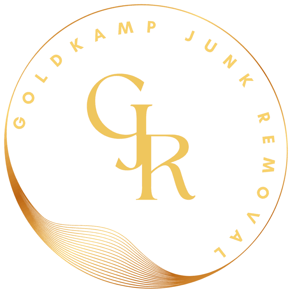 goldkamp junk removal logo in gold, transparent background